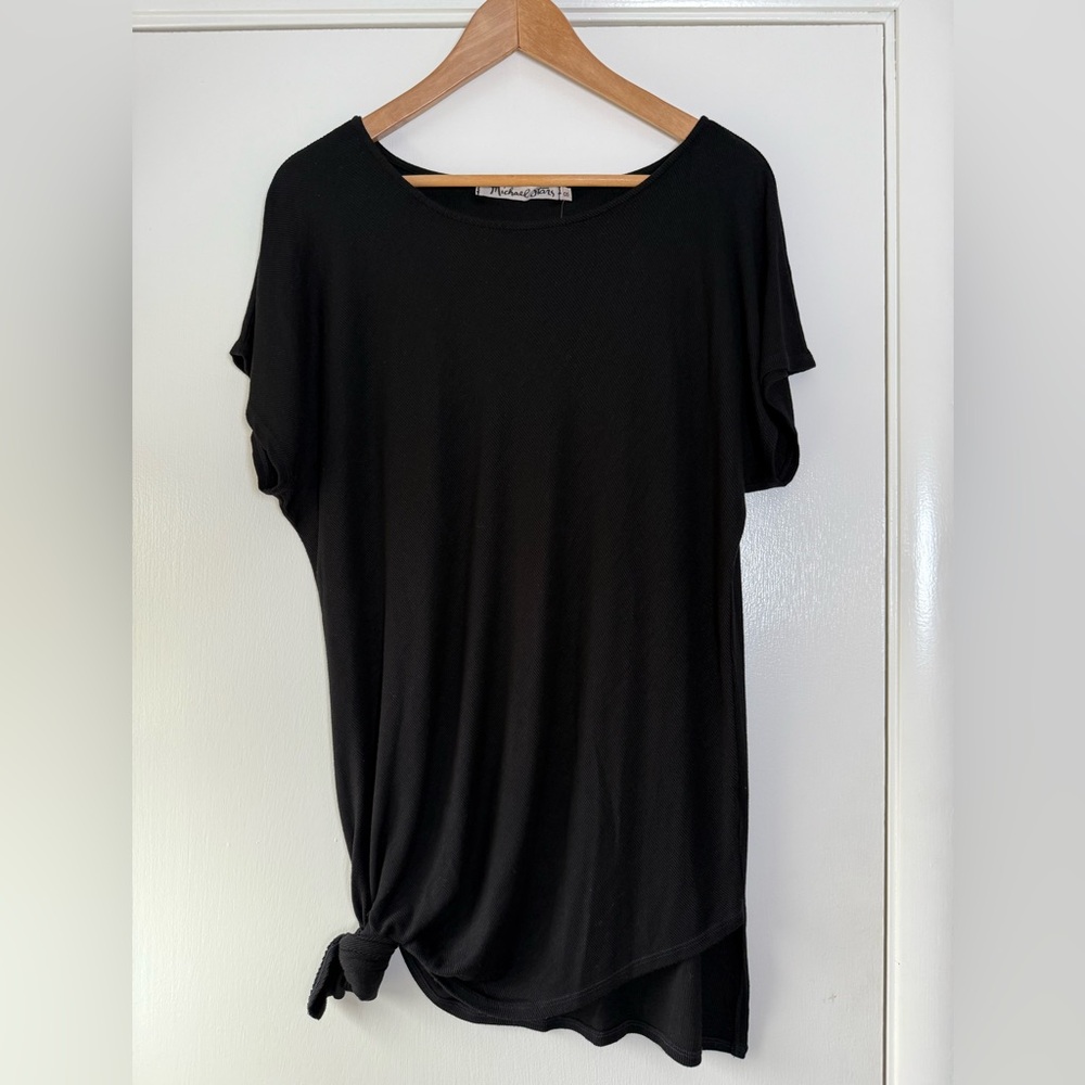 🆕 Michael Stars Wide Neck Asymmetrical Tunic Solid Black Ribbed Boho Slouchy